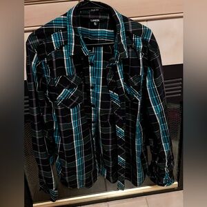 Blue Plaid Button Down Size XL Slim Fit